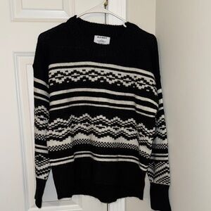 Old Navy Black and White Crew Neck Sweater with Nordic Pattern